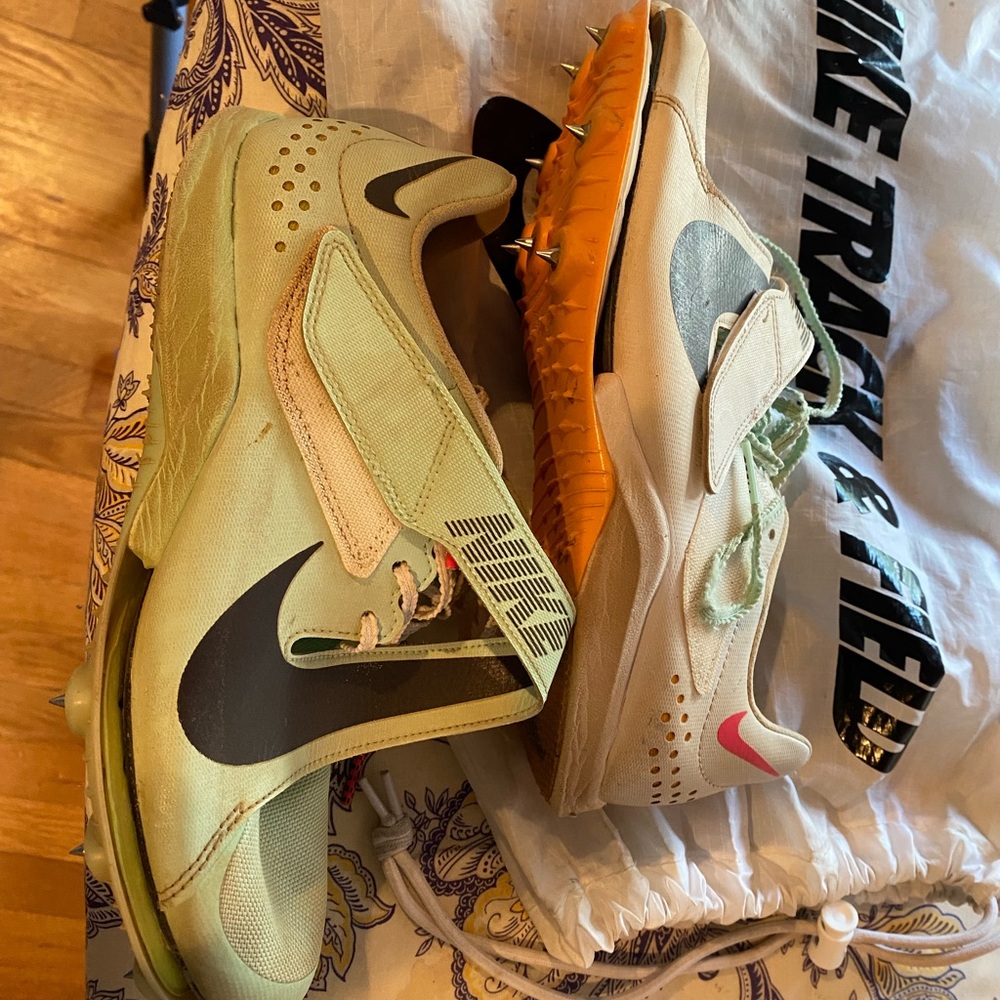 Nike Green and White Air Zoom LJ Elite Athletic Spikes